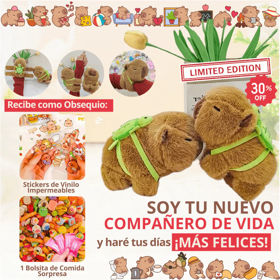 🤩 Kawaii Bebesito Capibara™ Edición Limitada (Peluche + Prenda + Cordón + Comidita + Stickers)